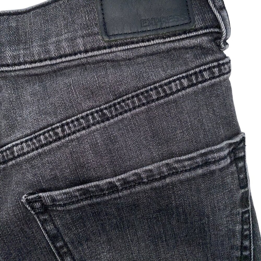 Express Size Zero Black Denim Jeans Mom Super High Rise Raw Hem - Picture 5 of 6